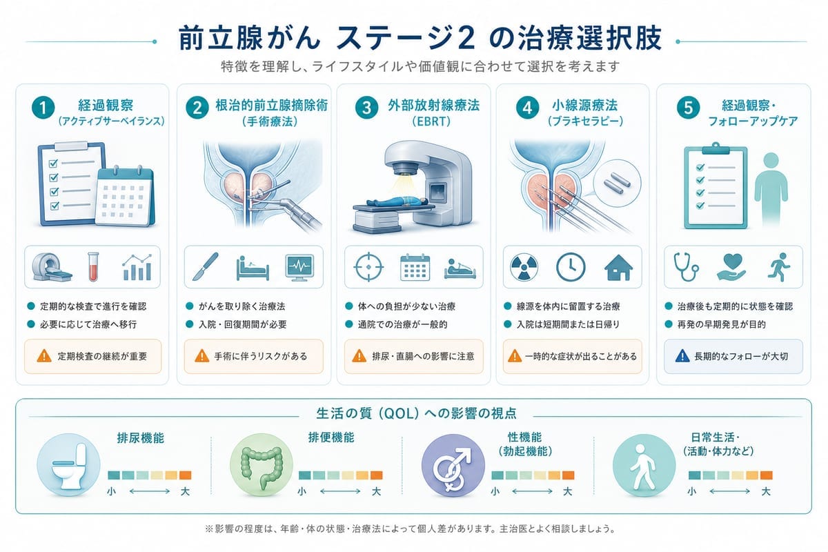 前立腺がんステージ2の治療選択肢を整理した医療図解