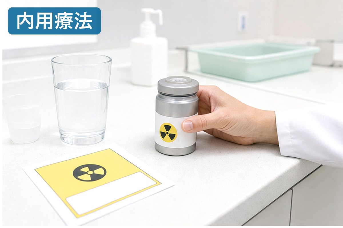 甲状腺がんの放射線治療の流れを示す明るい医療資料