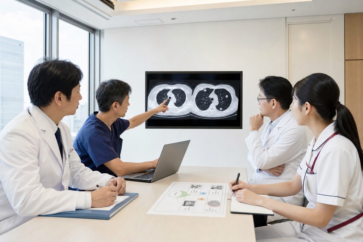 肺転移に対する手術や薬物療法などを多職種で検討する様子