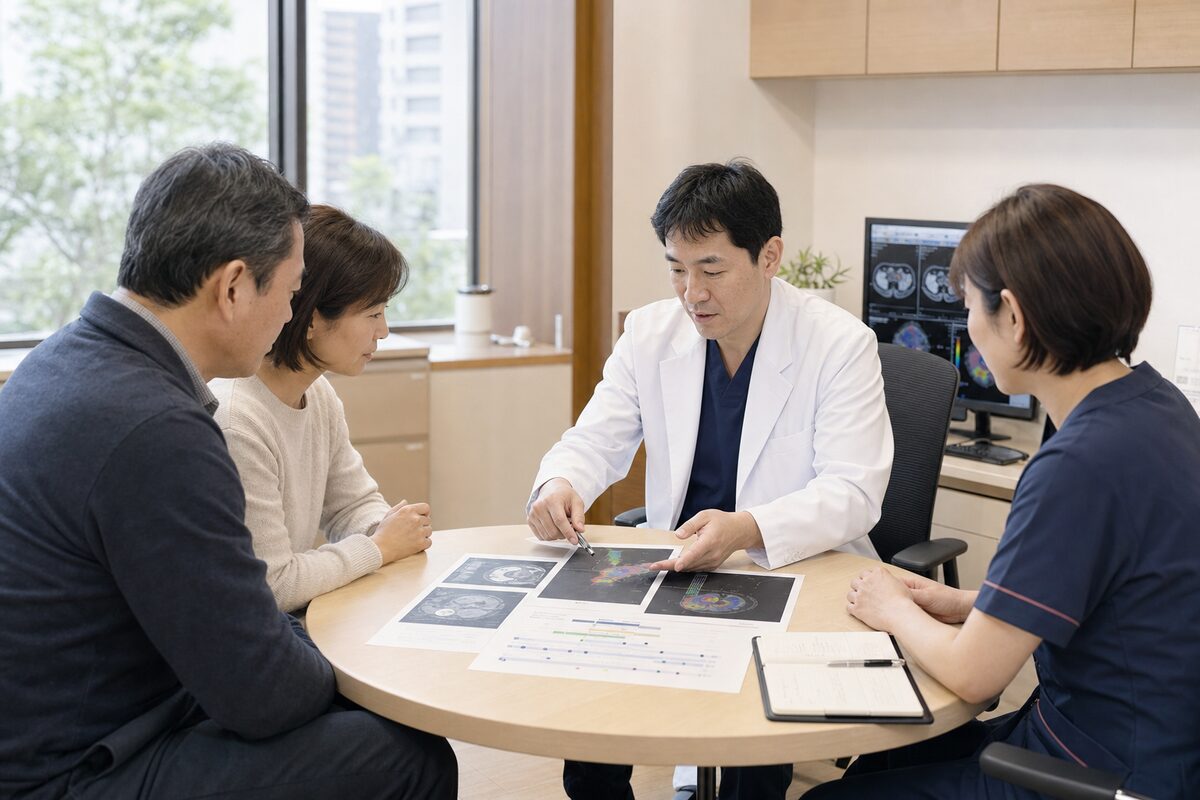 直腸がんの放射線治療と手術時期を相談する患者家族