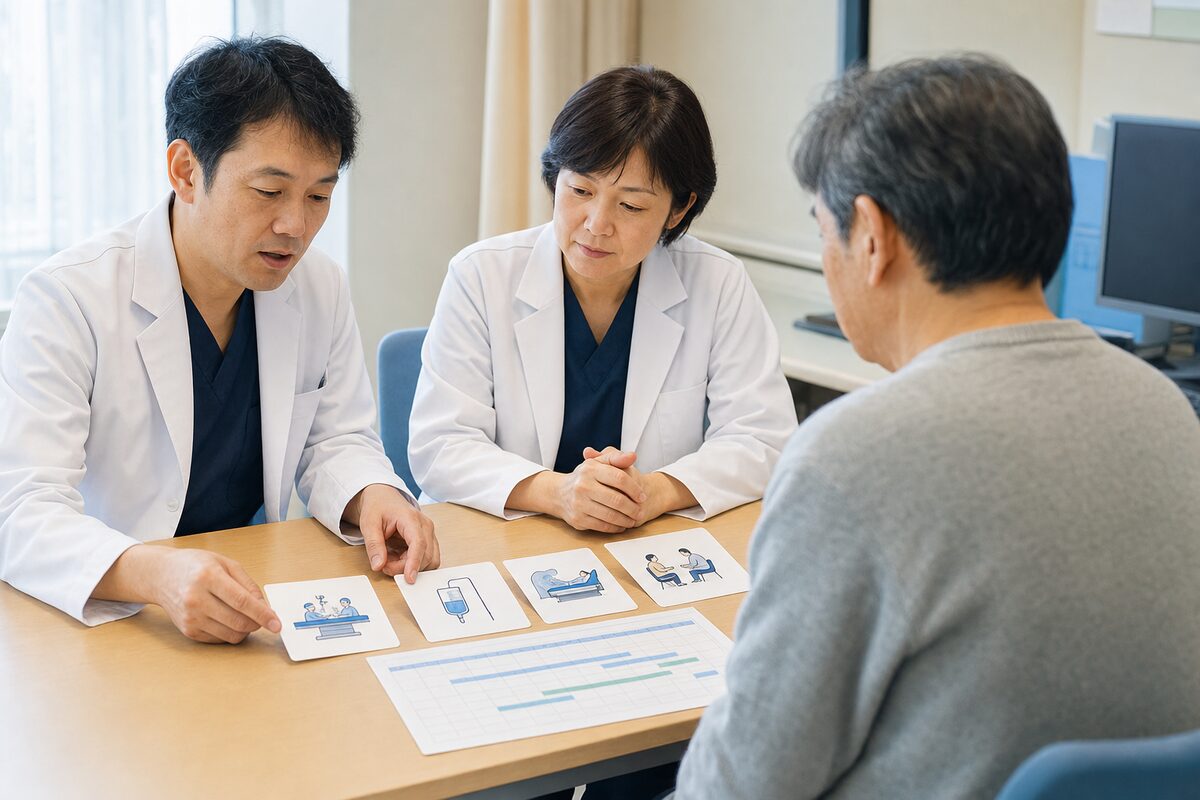 直腸がんステージ4の手術・薬物療法・放射線治療を相談する様子