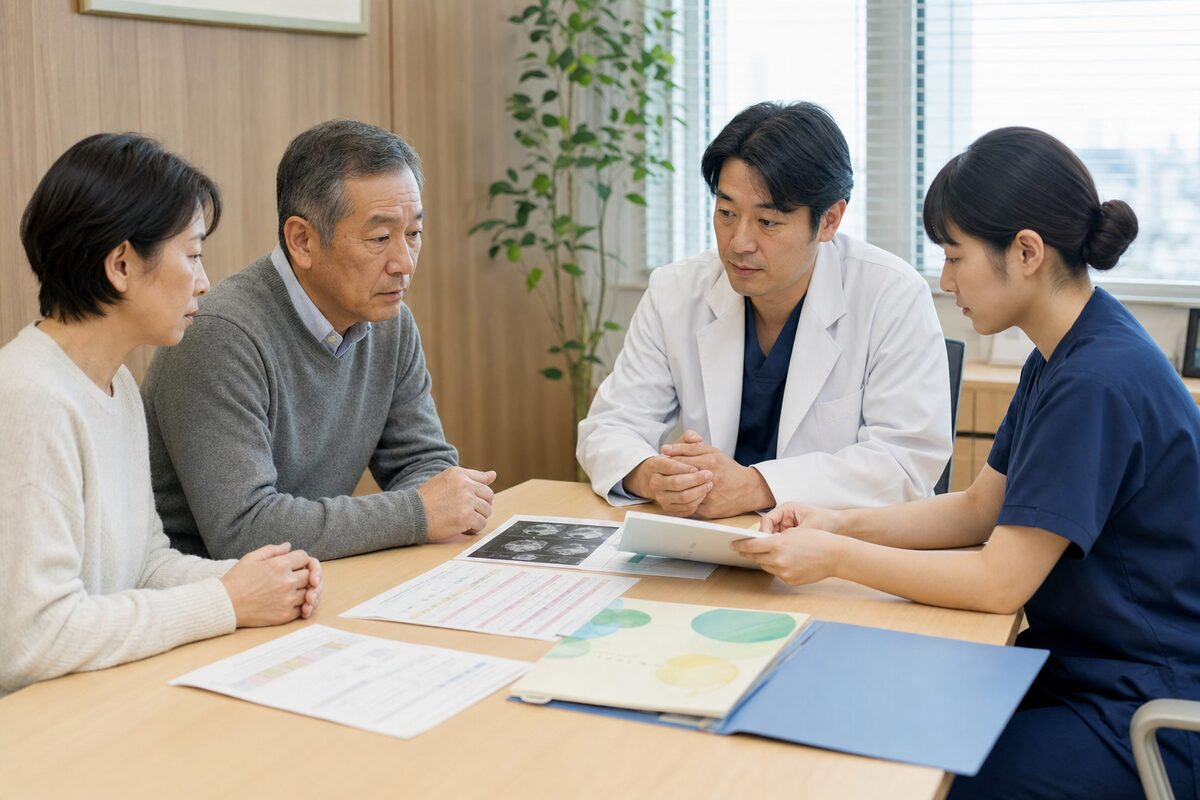 直腸がんステージ3の病理結果と治療方針を相談する患者家族