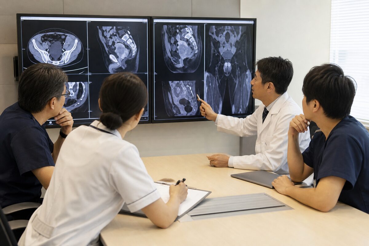 直腸がん手術の切除範囲を検討する医療チーム