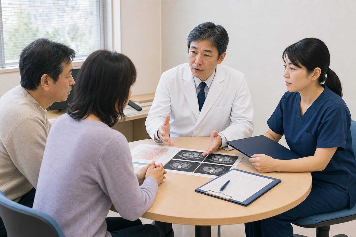 直腸がん手術とストーマについて相談する患者家族