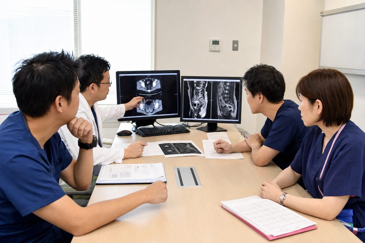 直腸がんの検査結果を多職種で確認する医療チーム