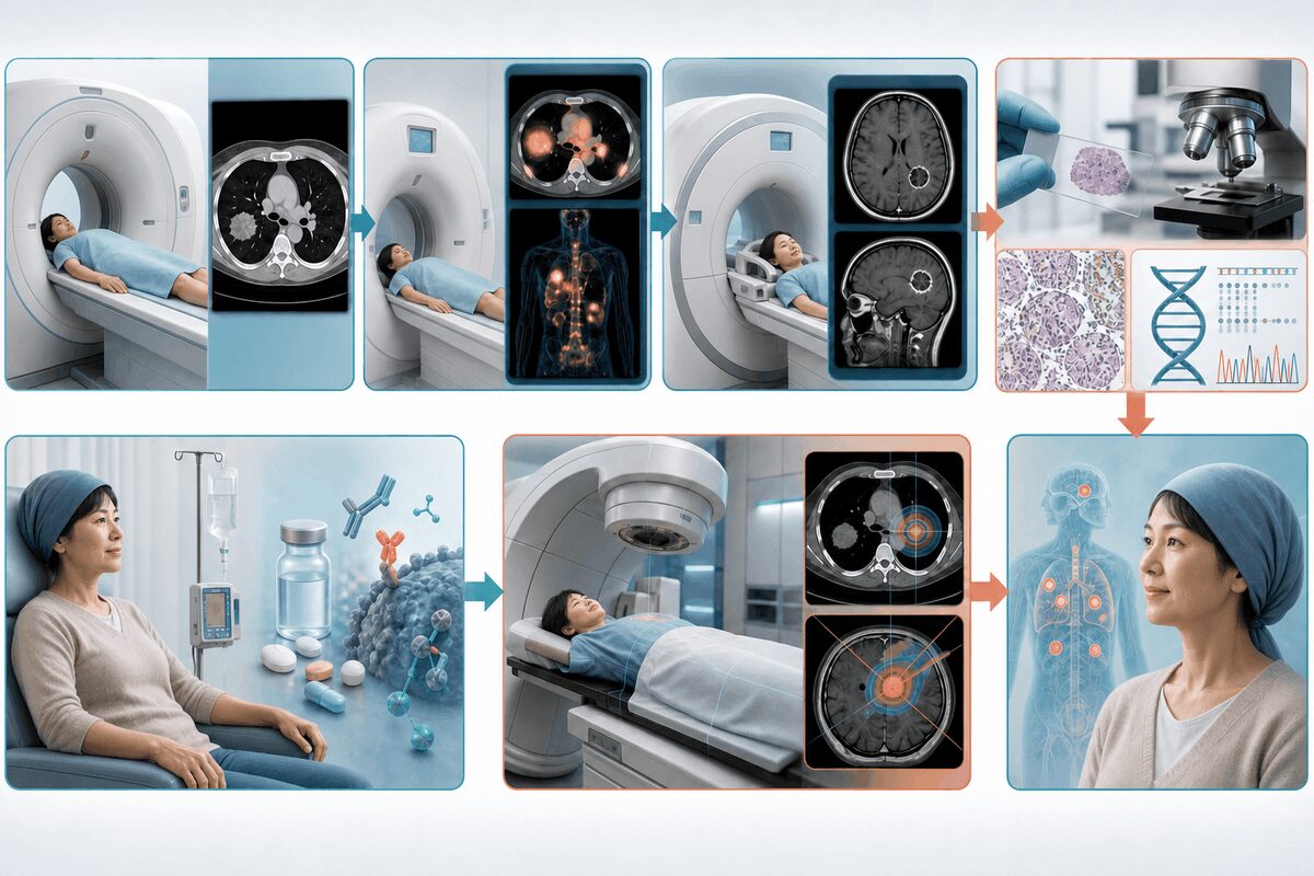 CT、PET-CT、MRI、病理検査から肺がん転移の治療を検討する流れ