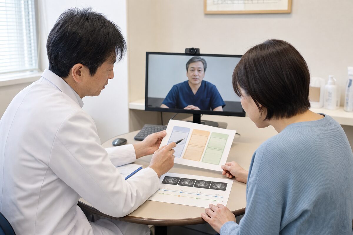 直腸がんの転移に対する治療計画を医師と患者が検討する様子