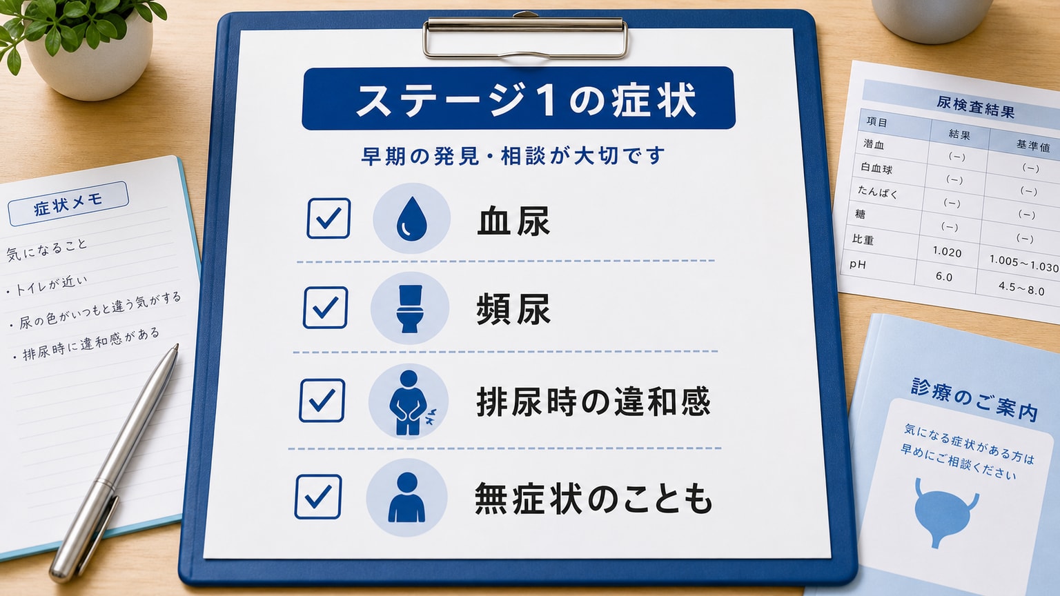 膀胱がんステージ1の症状として血尿や頻尿や排尿時の違和感を整理した医療画像