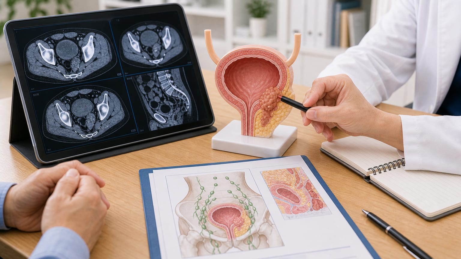 膀胱がんステージ3で膀胱周囲組織やリンパ節への広がりを確認する医療画像