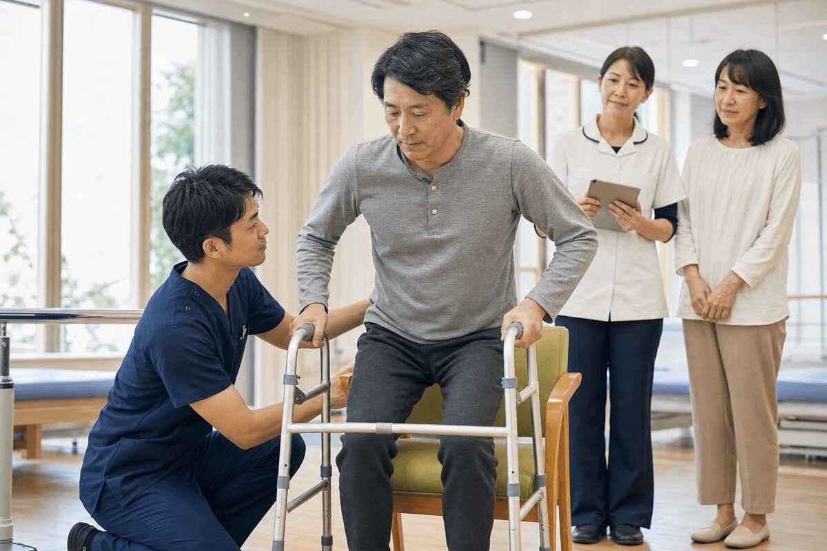 骨転移による骨折を防ぐ動作を医療者と確認する患者