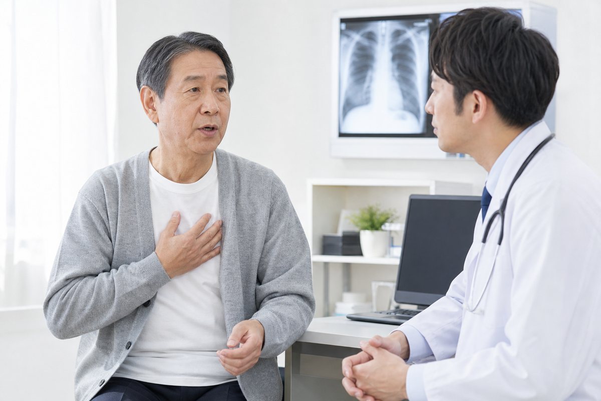 息切れや乾いた咳について日本人医師へ相談する患者