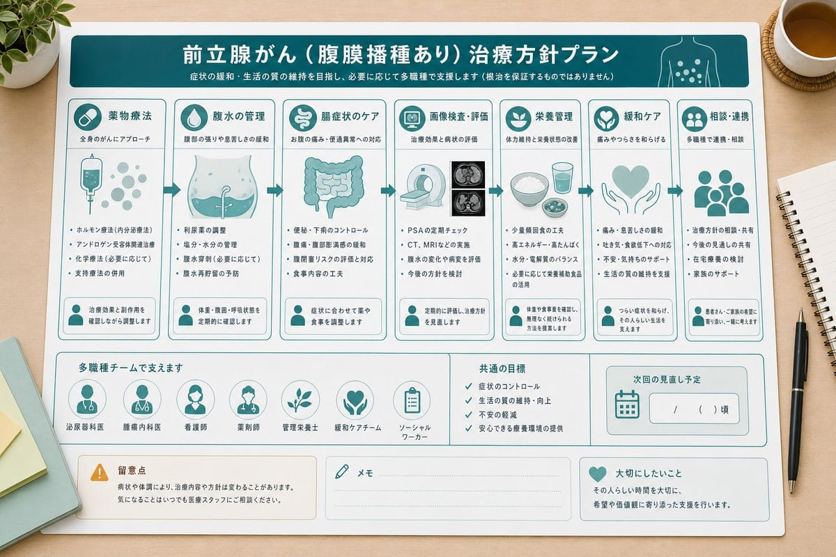 前立腺がん腹膜播種の薬物療法や腹水管理や緩和ケアを整理した治療計画
