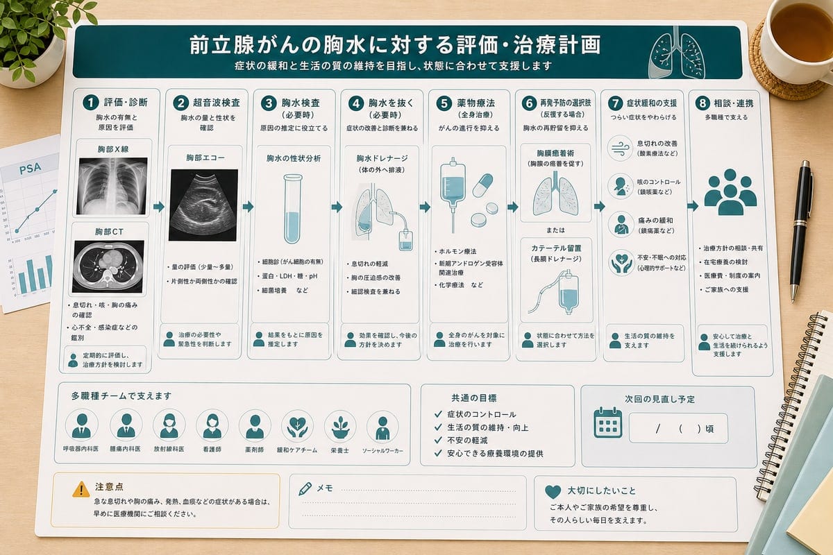 前立腺がん胸水の胸部CTや超音波や胸水検査や症状緩和を整理した治療計画