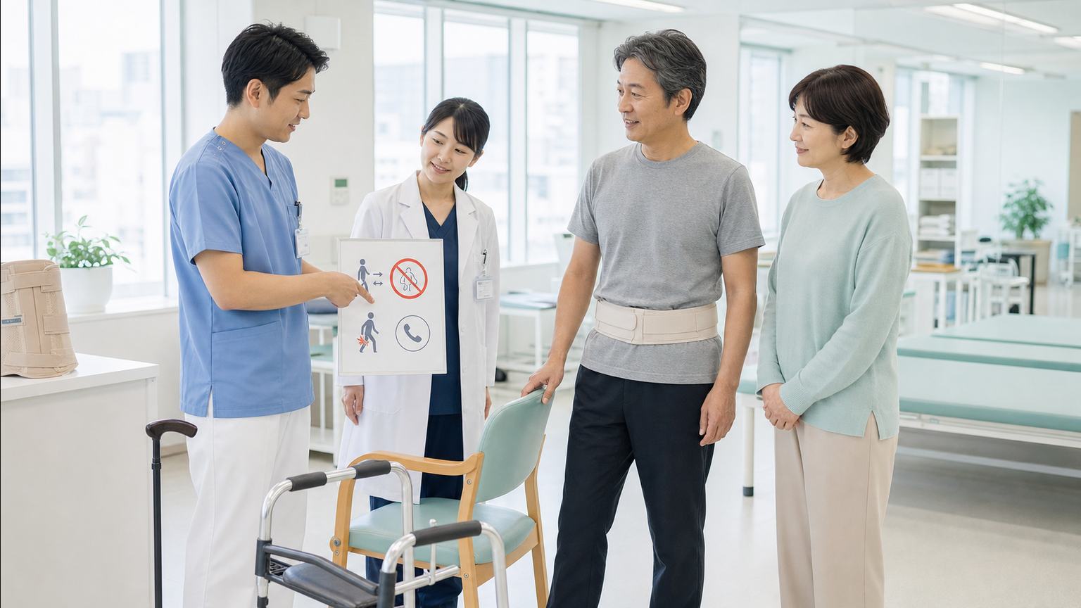 胃がん骨転移の安全な動作と緊急症状を患者へ説明するリハビリ診察