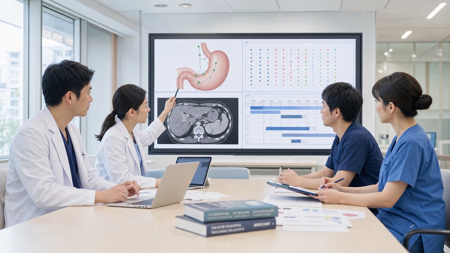 胃がんの手術範囲と薬物療法を検査結果から検討する多職種チーム