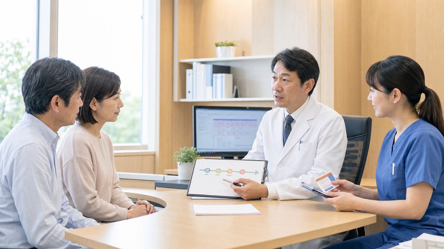 胃がんリンパ節転移の治療と症状緩和について患者・家族が相談する場面