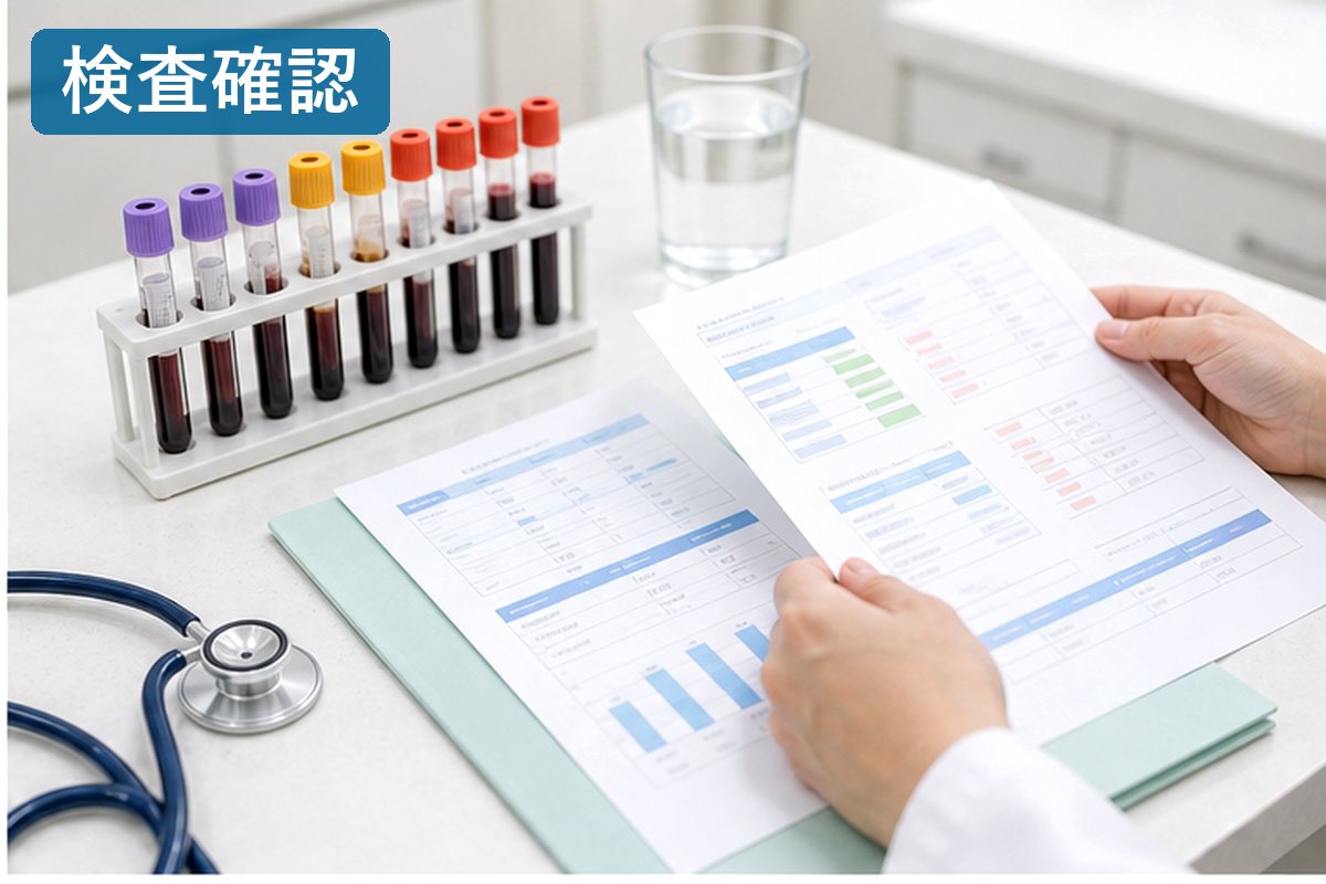 甲状腺がん腹水の検査結果を整理する明るい資料
