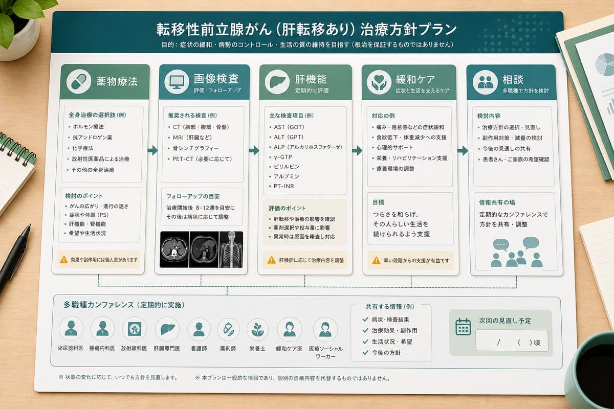 前立腺がん肝転移の薬物療法や画像検査や緩和ケアを整理した治療計画