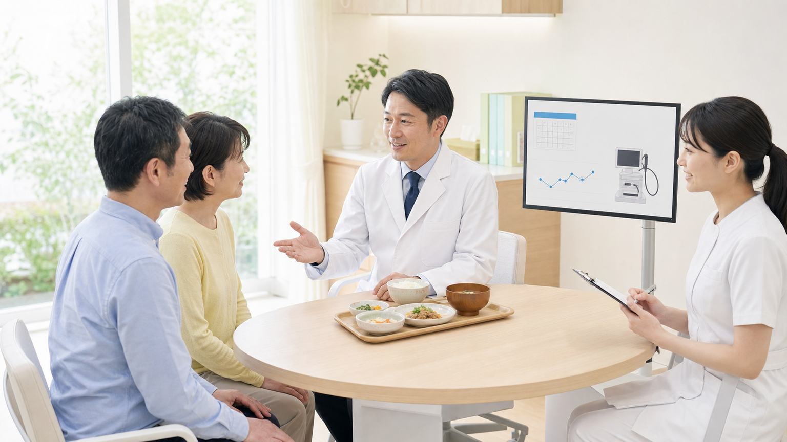 胃がんステージ1の治療後に経過観察と食生活を相談する場面