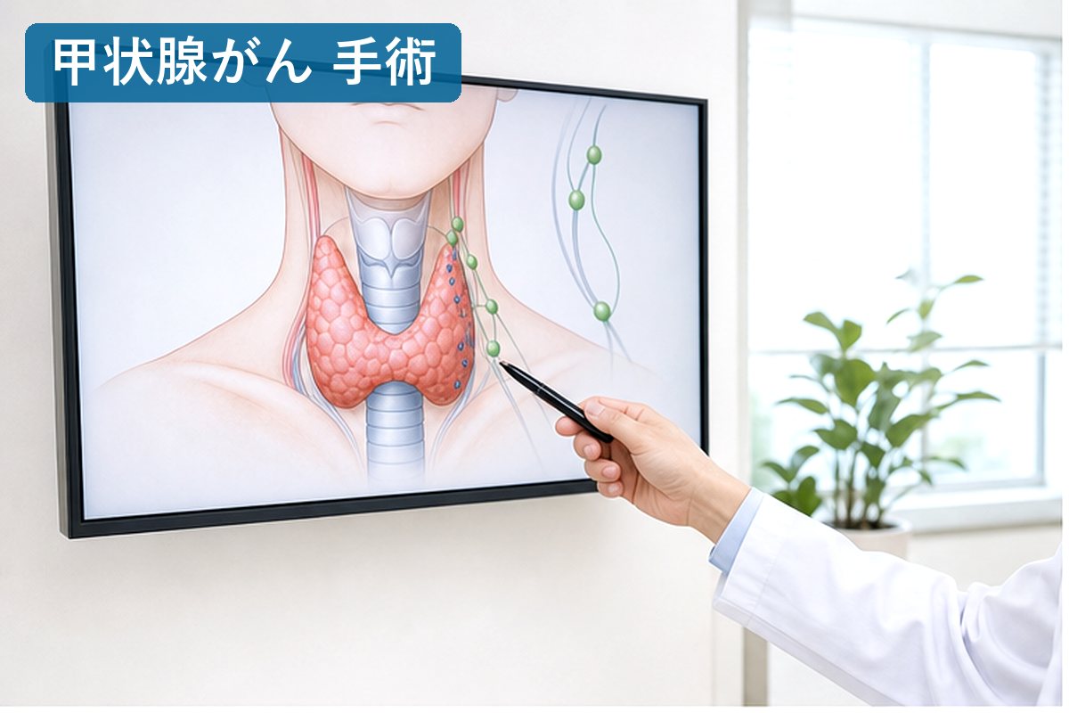 甲状腺がん手術の術式を説明する診察室の資料