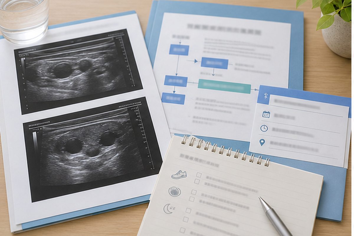 甲状腺がんの年齢別に検査と治療方針を整理する資料