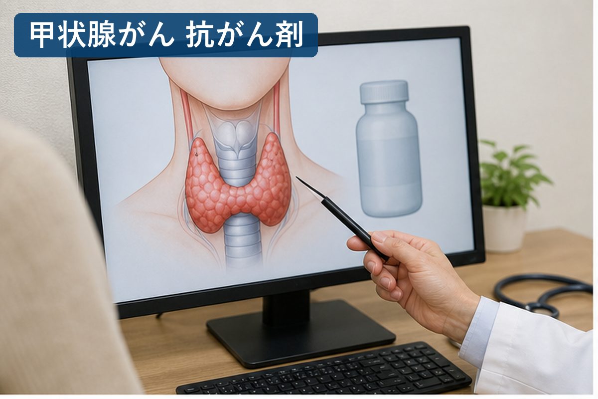 甲状腺がんの抗がん剤治療を説明する診察室の資料