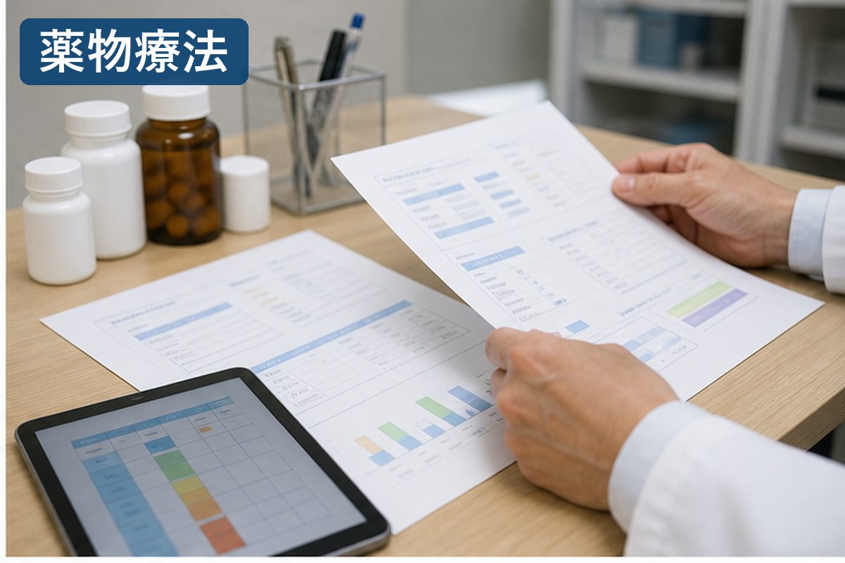 甲状腺がんの薬物療法の種類を示す医療カンファレンス資料