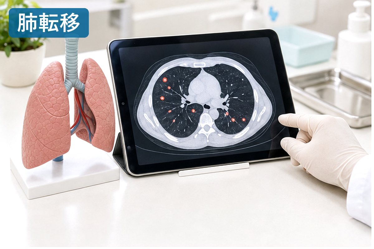 甲状腺がんの肺転移を確認する明るい医療資料