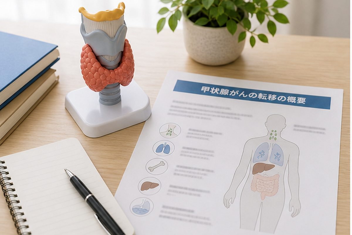 甲状腺がんの転移を整理する診療資料と甲状腺モデル
