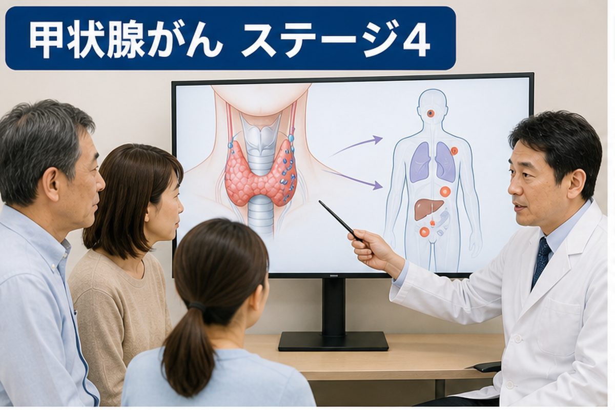 甲状腺がんステージ4の病期を説明する診察室の資料