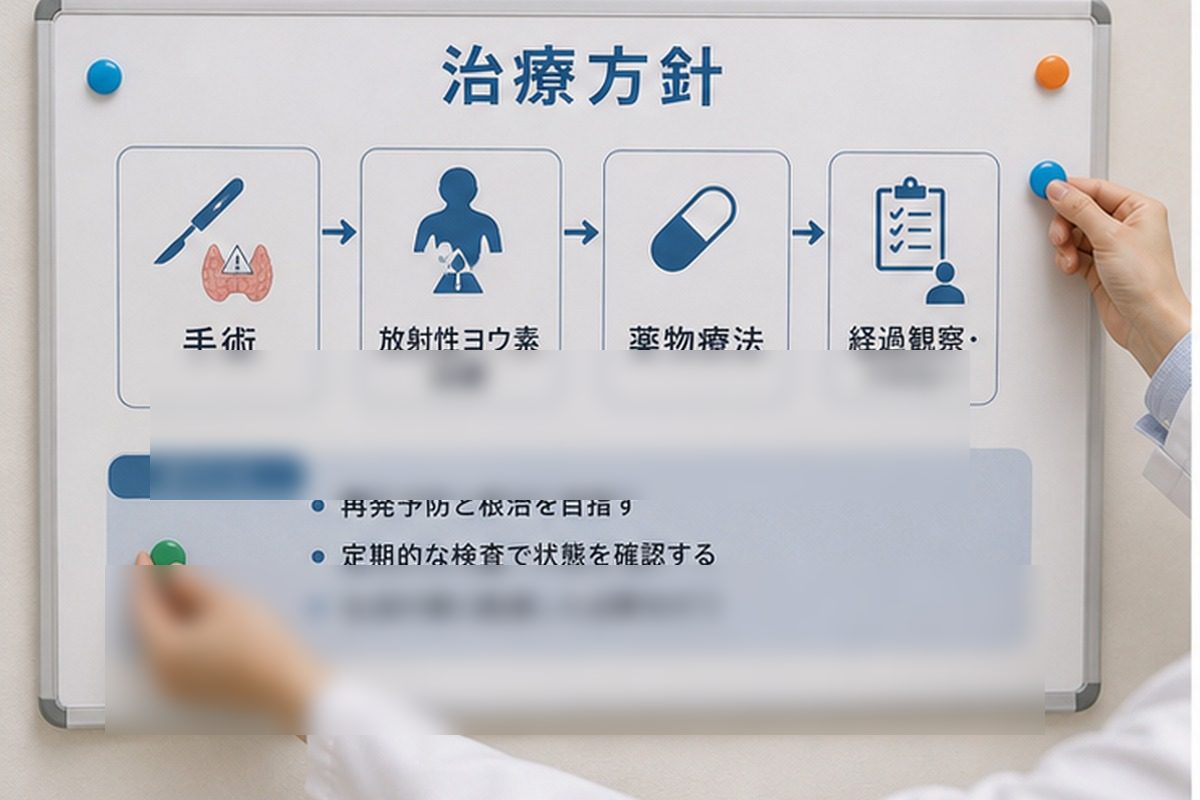甲状腺がんステージ2の治療方針を示す医療カンファレンスボード