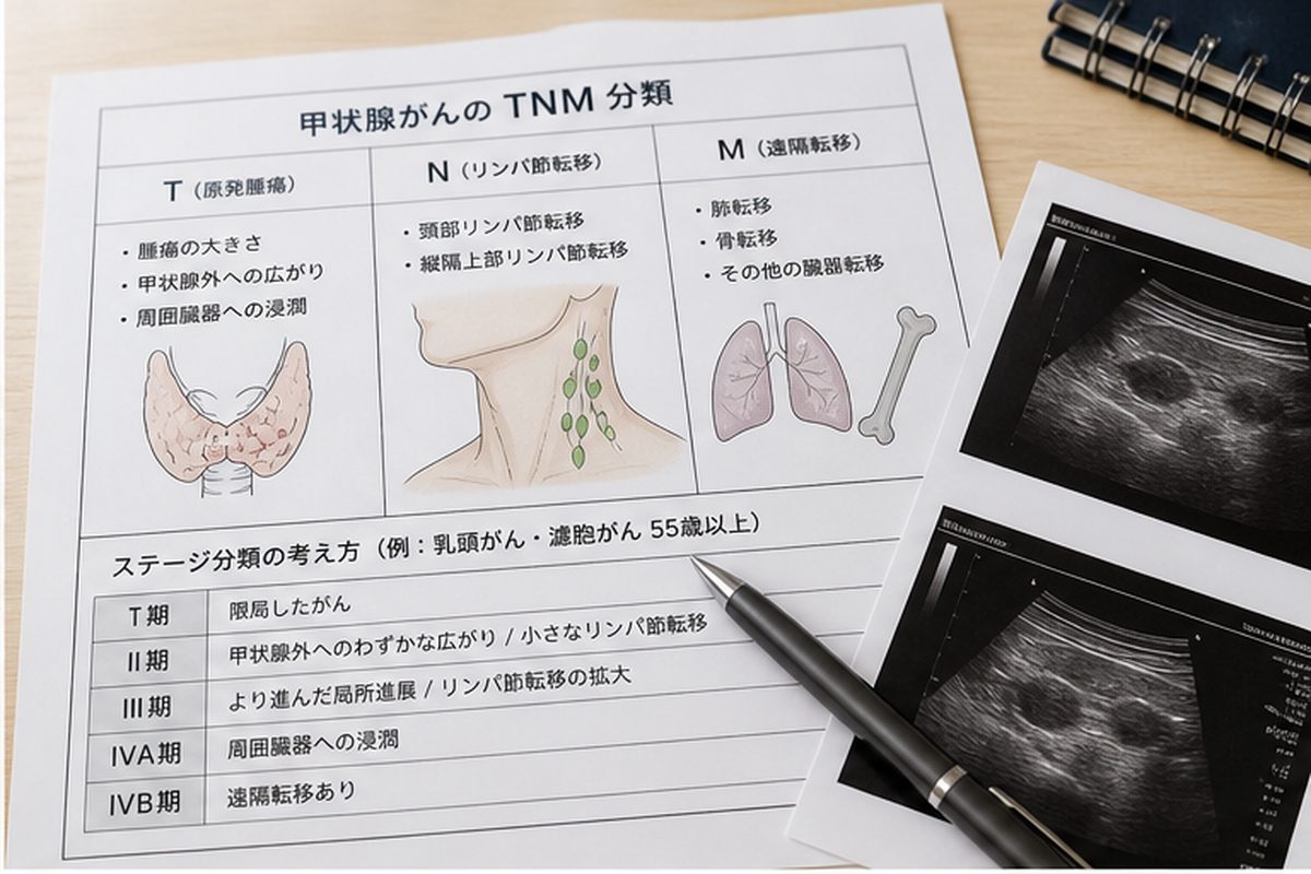甲状腺がんのTNM分類を説明する医療資料